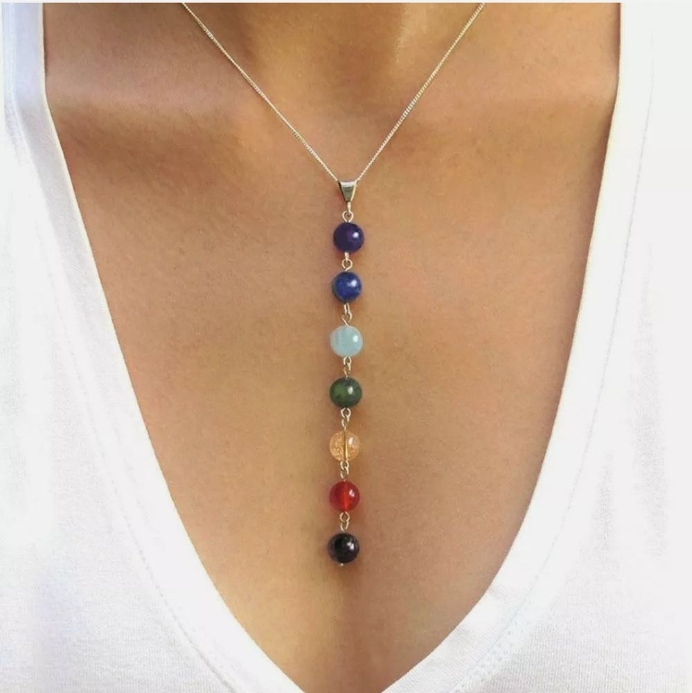 Silver Tone Chakra Bead Necklace